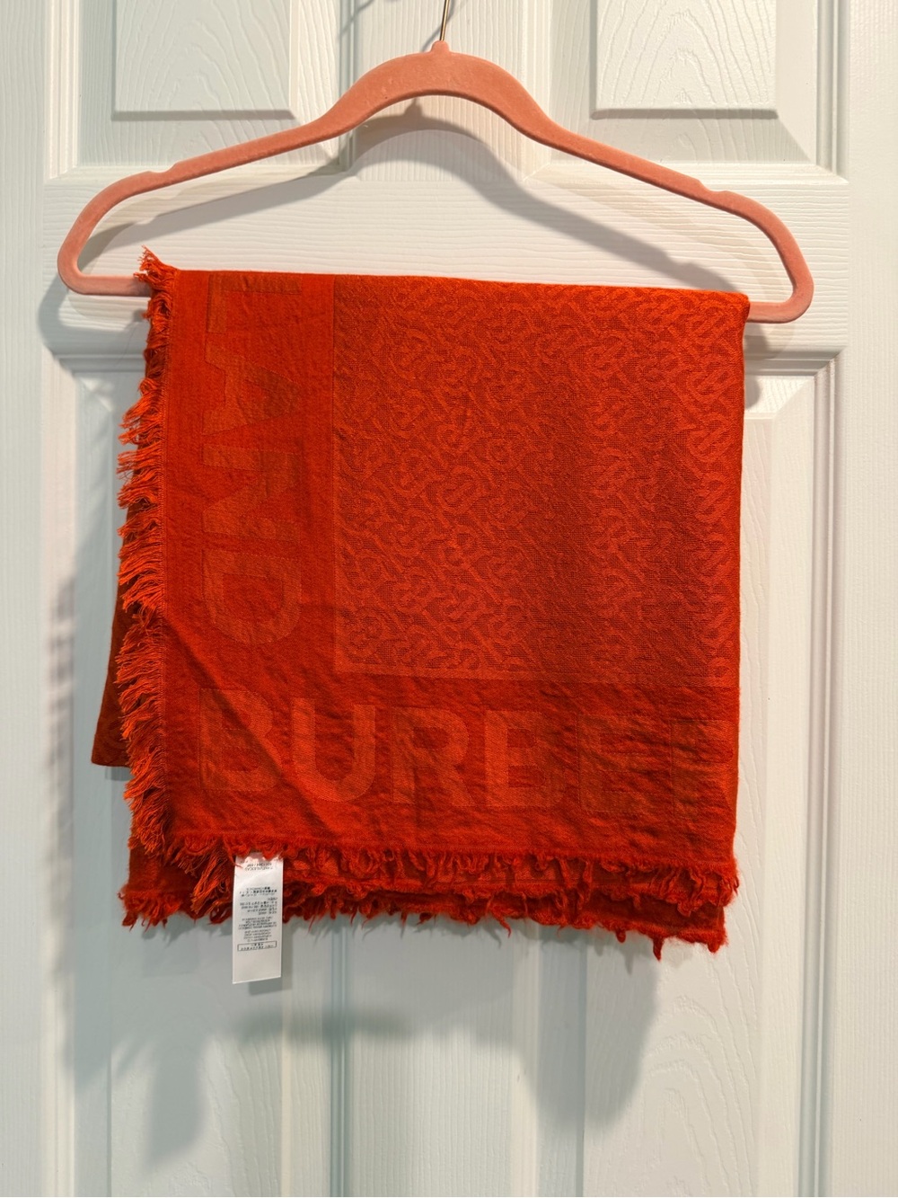 Burberry Orange Jacquard Fringe Silk /WoolScarf
